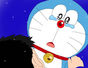 Cute Doraemon Cradling Nobita Wallpaper