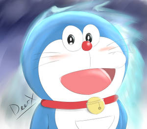 Cute Doraemon Glowing In Turquoise Wallpaper