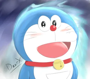 Cute Doraemon Glowing In Turquoise Wallpaper