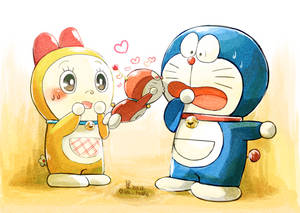 Cute Doraemon Kisses Wallpaper