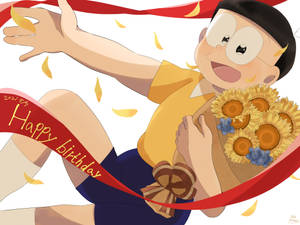 Cute Doraemon Nobita Sunflowers Wallpaper