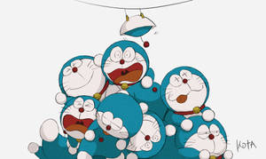 Cute Doraemon Stacked Together Wallpaper