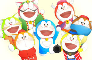 Cute Doraemon Wearing Cultural Clothes Wallpaper