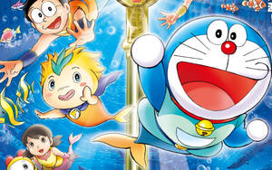 Cute Doraemon With Mermaid Tails Wallpaper