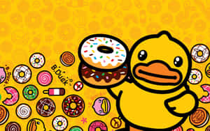Cute Duck With Donuts Graphic Art Wallpaper