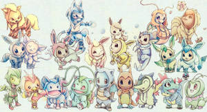 Cute Eeveelutions Various Drawings Wallpaper