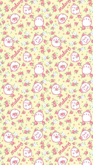 Cute Floral Molang Rabbit Pattern Wallpaper
