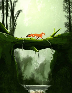 Cute Fox On Tree Trunk Bridge Wallpaper