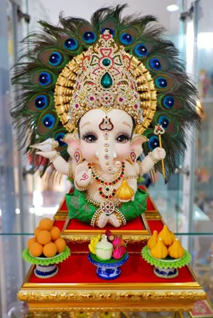 Cute Ganesha Baby Peacock Headdress Wallpaper