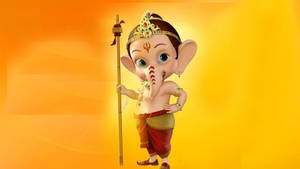 Cute Ganesha Holding Bamboo Stick Wallpaper
