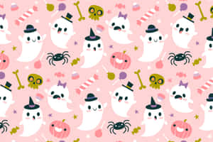 Cute Ghosts Pink Girly Halloween Wallpaper