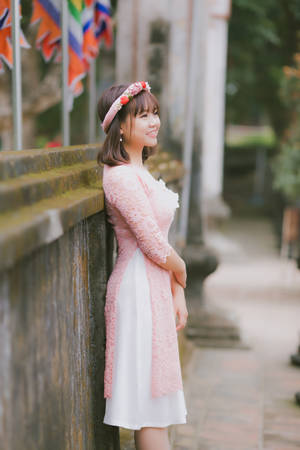 Cute Girl In Pink Dress Wallpaper