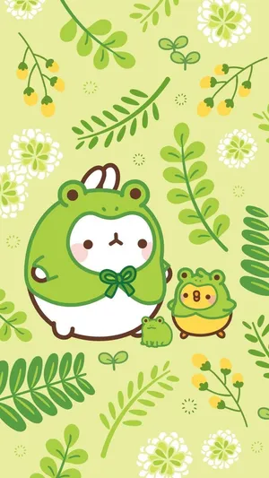 Cute Green Kawaii Molang And Piu Piu Wallpaper