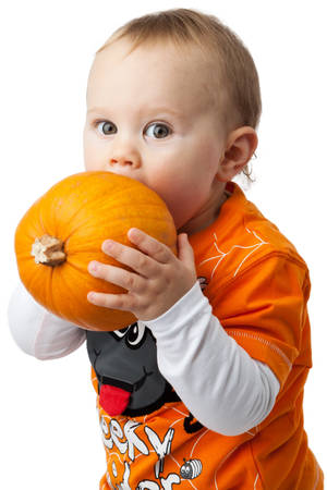 Cute Halloween Little Boy With Pumpkin Wallpaper