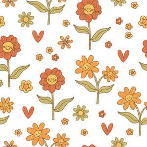 Cute Happy Flowers Forming 70s Floral Pattern Wallpaper