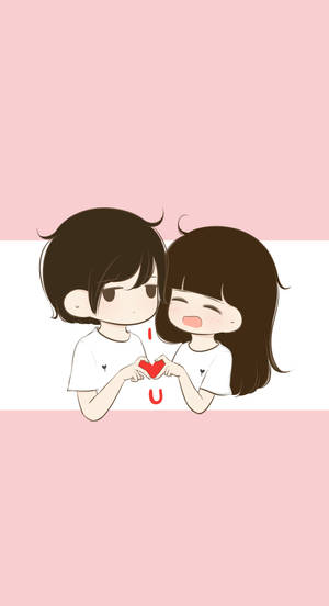 Cute Heart Cartoon Couple Wallpaper