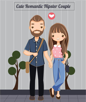 Cute Hipster Cartoon Couple Wallpaper