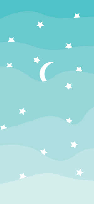 Cute Iphone Teal Sky With Moon Vector Art Wallpaper