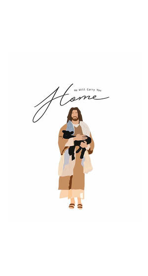 Cute Jesus Carrying Lamb Wallpaper