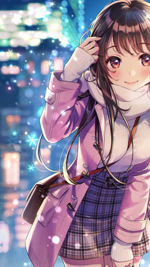 Cute Kawaii Anime Girl Winter Outfit Wallpaper