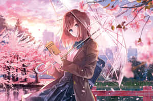 Cute Kawaii Anime Girl With Umbrella Wallpaper