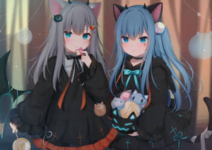 Cute Kawaii Anime Two Cat-eared Girls Wallpaper
