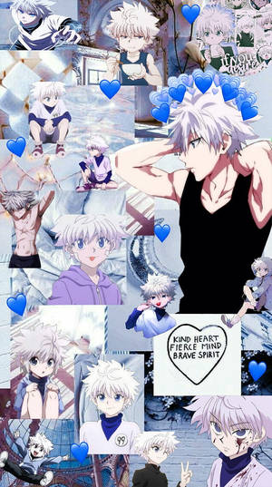 Cute Killua Collage Over Blue Aesthetic Wallpaper