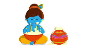 Cute Krishna Eating Rice Wallpaper