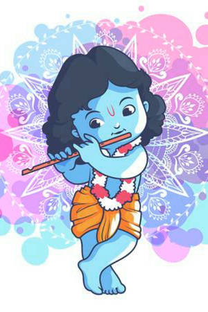 Cute Krishna Hd Blue Pink Wallpaper