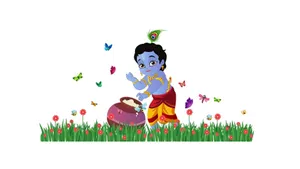 Cute Krishna In The Garden Wallpaper