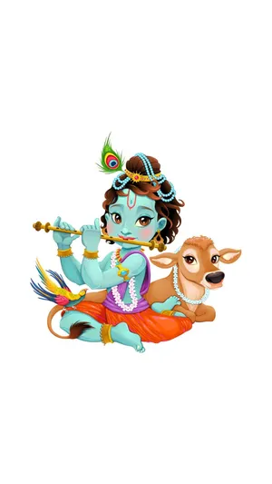 Cute Krishna Leaning On Lamb Wallpaper
