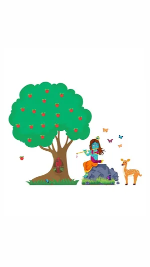 Cute Krishna Under The Tree Wallpaper