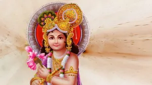 Cute Krishna With Flowers Wallpaper