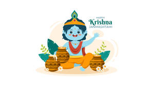 Cute Krishna With Pots Wallpaper