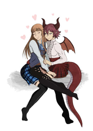 Cute Lesbian Anime Couple Enjoying A Sweet Moment Wallpaper