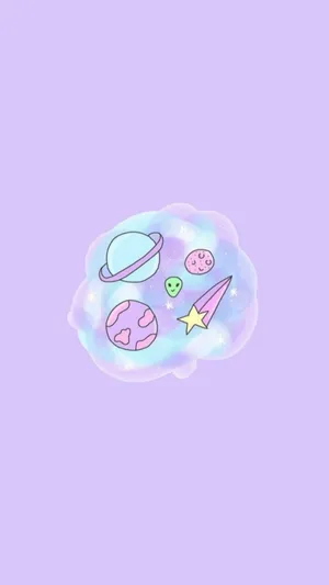 Cute Light Purple Planets Doodles Wallpaper