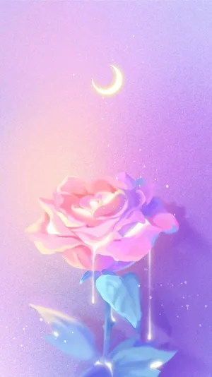 Cute Light Purple Rose And Moon Wallpaper