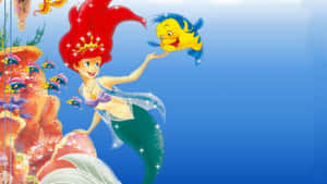 Cute Mermaid Ariel Flounder Drawing Wallpaper