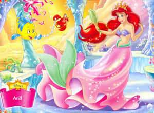 Cute Mermaid Ariel Flounder Dress Up Wallpaper