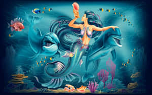 Cute Mermaid Blue Girl Dolphin Wallpaper