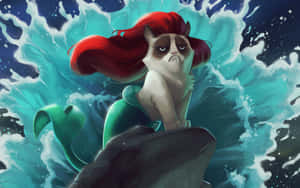 Cute Mermaid Grumpy Cat Parody Wallpaper