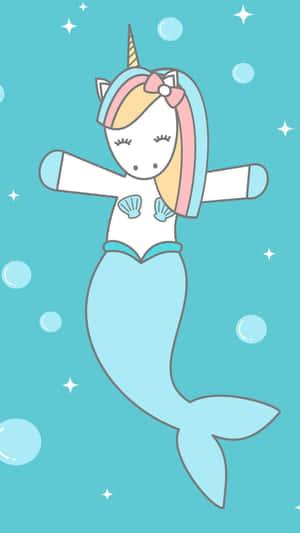 Cute Mermaid Unicorn Blue Happy Wallpaper