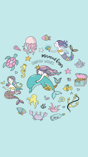 Cute Mermaid Unicorn Creatures Pastel Wallpaper