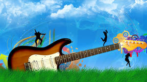 Cute Music Electric Guitar With Silhouettes Wallpaper