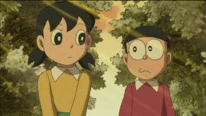 Cute Nobita And Shizuka Eye Contact Wallpaper