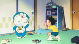 Cute Nobita Photographing Doraemon Wallpaper