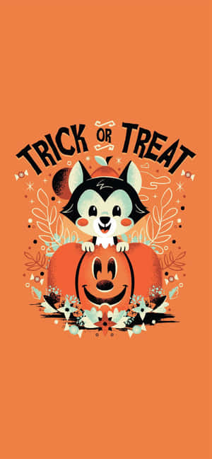 Cute Orange Halloween Trick Or Treat Wallpaper