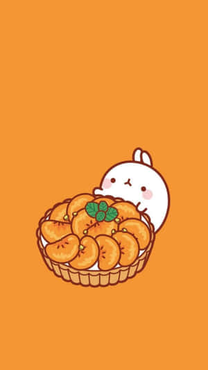 Cute Orange Molang Rabbit Holding Orange Slices Wallpaper