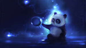 Cute Panda With Blue Bubble Wallpaper