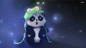 Cute Panda With Green Monster Hat Wallpaper